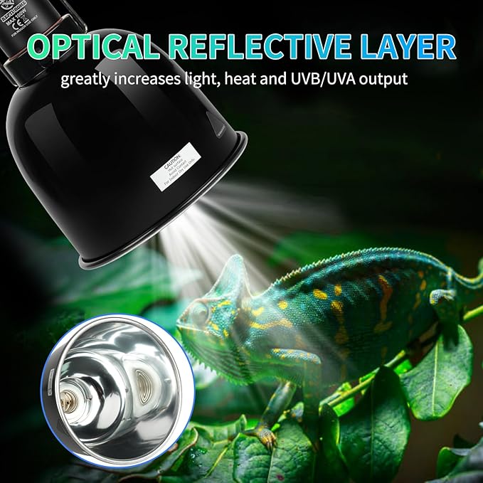 Reptile Light Fixture with Dimming Thermostat, 5.5 Inch Deep Dome Light Fixture with Timer, Reptile Aluminum Dome Fixture for Basking/Heat/UVA/UVB Lamp Bulb