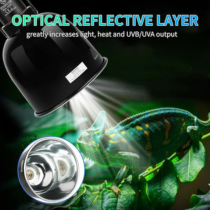 Reptile Light Fixture with Dimming Thermostat, 5.5 Inch Deep Dome Light Fixture with Timer, Reptile Aluminum Dome Fixture for Basking/Heat/UVA/UVB Lamp Bulb