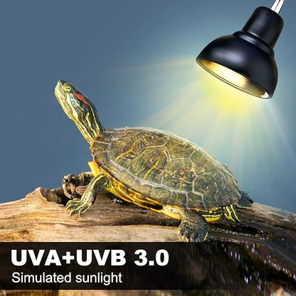 Reptile Heat Lamp, Lamp for Aquarium Turtle Tank with 25w+50w Basking Spot Light Bulbs and 360° Swivel Clamp for Turtle, Snake, Lizard, Cockatoo, Chameleon Etc, Yellow