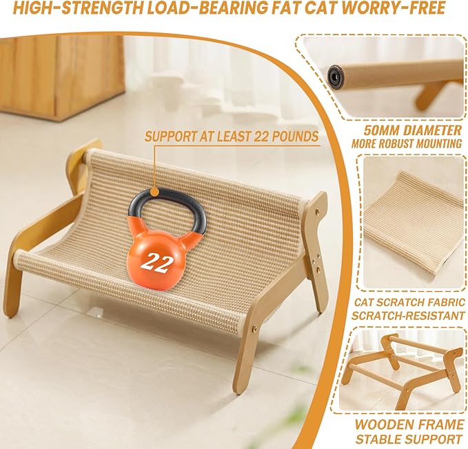 The Claw Lounge 2 in 1 Cat Scratcher Bed for Indoor Cats Large Sisal Pet Chair Wooden Cat Hammock Couch Modern Scratching Sofa for Pet Gifts