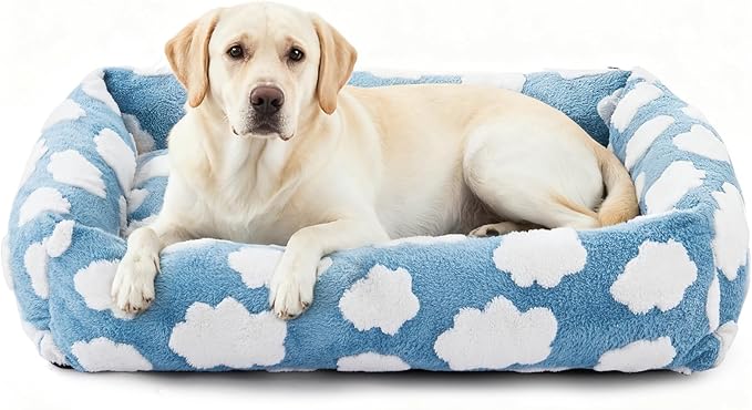JOEJOY XL Dog Beds Large Sized Dog, Rectangle Washable Orthopedic Pet Bed with Removable Zipper Cover, Cute Soft Calming Puppy Pet Bed with Jacquard Shaggy Plush & Non Skid Bottom
