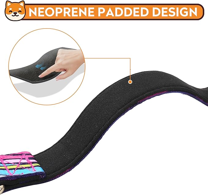 Reflective Dog Collar, Adjustable Soft Neoprene Padded Nylon Pet Collars with Buckle for Puppy and Small Dogs, Cats, Colorful Wave Pattern,L