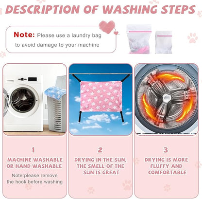 Geelin 4 Pcs Cat Hammock for Cage Hanging Soft Pet Hammock Bed with Adjustable Straps and Metal Hooks Double Sided Bed for Large & Small Cats Ferret Rat Sugar Glider Puppy(Large Star,16 x 20 Inch)