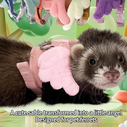 Ferret Harness and Leash with Adjustable Buckle for Small Pets, Soft Breathable Pure Cotton Cloth Walking Vest with Angel Wings for Guinea Pig, Hamster, Baby Rabbit Kitten (Pink)