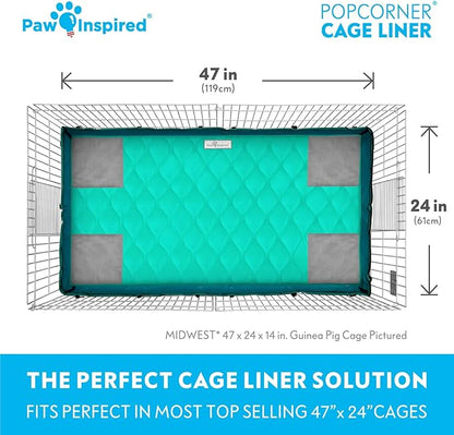 Paw Inspired PopCorner Guinea Pig Cage Liners | Washable Fleece Bedding or Pet Bed Mat for Small Animals | Super Absorbent Pee Pad with Reinforced Corners and Waterproof Bottom (Midwest, Green)