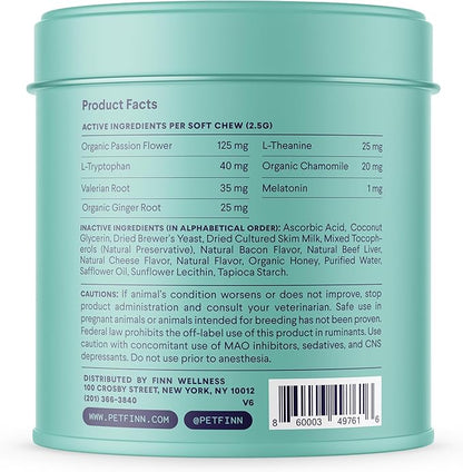 Finn Calming Aid for Dogs - Natural Calming Chews with Melatonin to Support Stress, Separation & Sleep - 90 Soft Chews