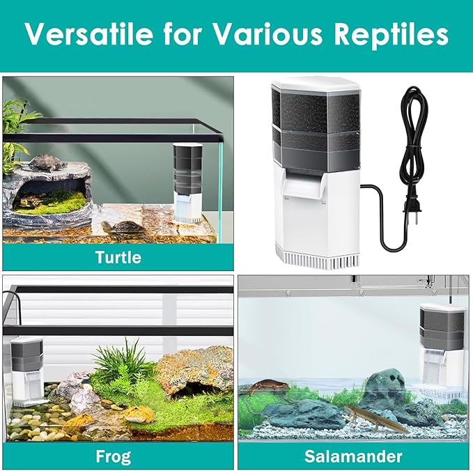 Turtle Aquarium Filter 3-Stage Turtle Filter for Low Water Level Tanks, 225GPH Super Quiet Waterfall Turtle Tank Filter Reptile Filter, Low Water Filters for Turtle Tanks 10-40 Gallon Water