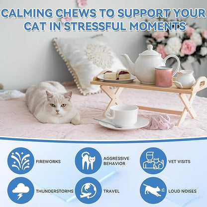 200 PCS Cat Calming Treats, Calming Treats for Cats Help to Manage Stress & Anxiety, Calming Aid for Cats with Hemp Seed Powder Chamomile Melatonin for Cat Anxiety Relief, Separation, Travel, Storms