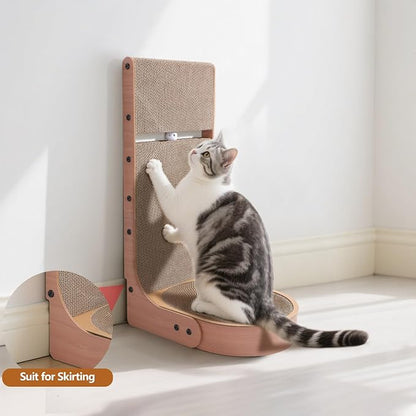 Cat Scratcher, 2 in 1 Multifunctional 26.8 Inch L Shape Cat Scratch Pad Wall Mounted with Oval Cat Bed Bowl and Built-in Toy Balls for Indoor Cats (1 PCS Cat Scratcher Include Toy Balls)