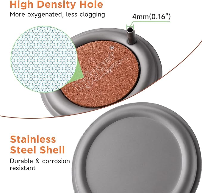 hygger Aquarium Air Stone, 3.4 Inch Nano Air Stone Makes Super Tiny Bubbles, Ultra Quiet Dissolved Oxygen Diffuser Small Airstone with Stainless Steel Base for Aquarium, Fish Tank & Hydroponic, Round