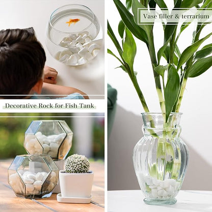 5lbs White Natural River Rocks, Polished Pebbles for Plants Garden, 1-2 inch Decorative White Stones, Ideal for Fish Tank, Vases, Crafting, Home Decor and Garden Landscaping Rocks,White