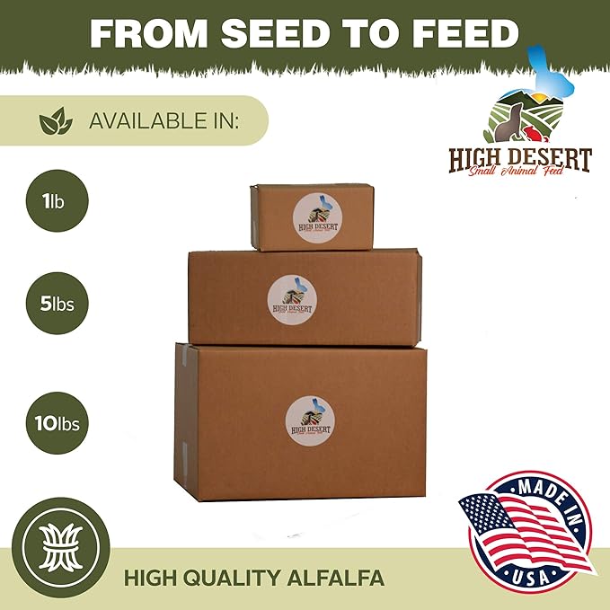 High Desert Alfalfa Hay, Protein Rich Soft Leaf Food for Young Growing Animals, Natural Rabbit Food and Guinea Pig Hay, Supports Digestive Health, Small Pet Supplies, Fresh Hand Packed 1 Lb Box