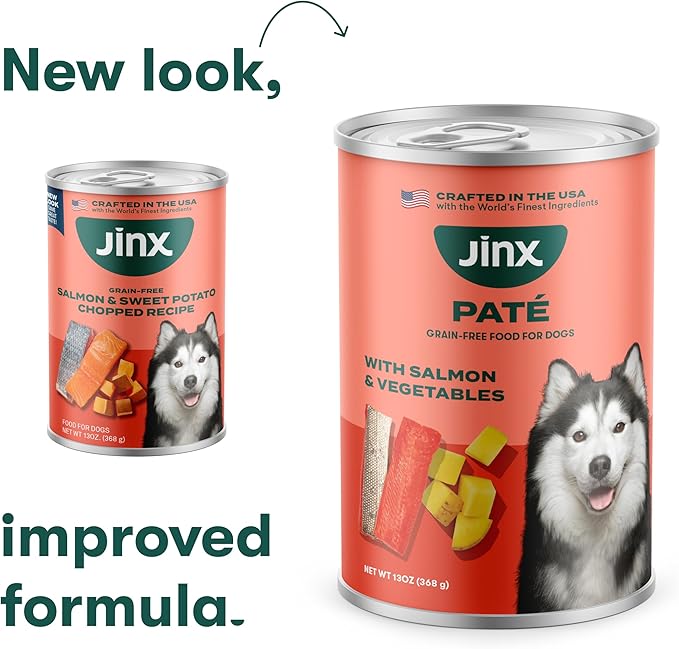 Jinx Premium Wet Dog Food Cans - Salmon Pate - Grain-Free Canned Dog Food Pate & Topper with Real Ingredients & No Fillers - All Life Stages, Breeds & Sizes - 12-Pack, 13 Oz