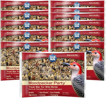 Blue Seal Woodpecker Suet Treat Bars for Wild Birds - No Mess Suet Feed, Food for Woodpeckers, Cardinals, Sparrows & More - 8 oz Bird Seed Cakes (Pack of 12)