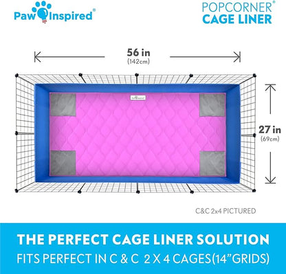 Paw Inspired PopCorner Guinea Pig Cage Liners | Washable Fleece Bedding or Pet Bed Mat for Small Animals | Super Absorbent Pee Pad with Reinforced Corners and Waterproof Bottom (C&C 2x4, Pink)