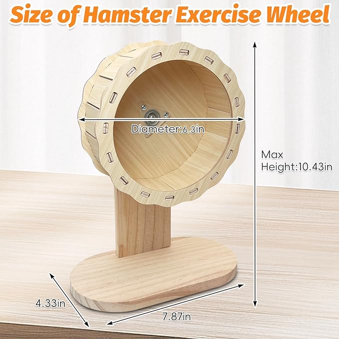 kathson Wooden Hamster Exercise Wheel 6.3 in Silent Spinning Running Wheels with Stand for Hamsters, Gerbils, Mice and Other Small Pets