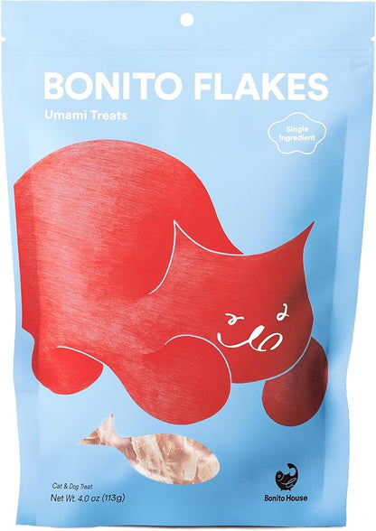 Premium Bonito Flakes Treats for Cats & Dogs – 100% Wild-Caught, Single-Ingredient, High-Protein, All-Natural – No Additive, Grain-Free – Single-Ingredient – Large Flakes – 4.0oz