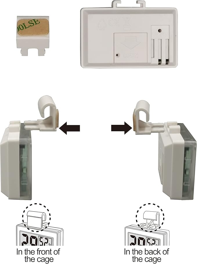 Digital Reptile Thermometer Hygrometer with Hook & Adhesive, LCD Display Temperature Humidity Gauge for Reptile Tanks, Terrariums, Bearded Dragon, Hermit Crab Accessories (-10℃~+50℃/20%-90% RH)