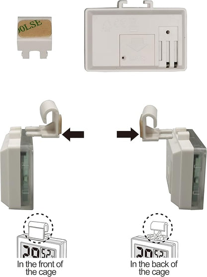 Digital Reptile Thermometer Hygrometer with Hook & Adhesive, LCD Display Temperature Humidity Gauge for Reptile Tanks, Terrariums, Bearded Dragon, Hermit Crab Accessories (-10℃~+50℃/20%-90% RH)