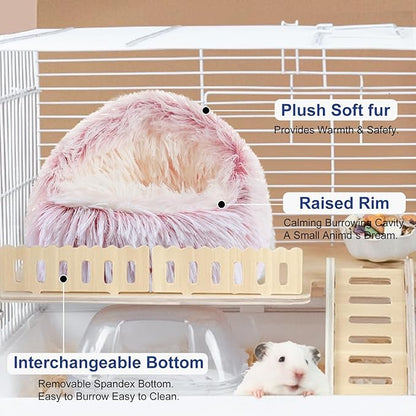 Soothing Guinea Pig Hideout, Doughnut Guinea Pig Bed with Hooded Cover, Washable Hamster Rabbit Bunny Bed, Washable Round Cave Beds for Small Animal Bunny Rabbit Hideout (Pink)