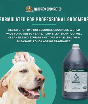 Nature's Specialties Plum Silky Ultra Concentrated Dog Shampoo Conditioner, Makes up to 24 Gallons, Natural Choice for Professional Pet Groomers, Silk Proteins, Made in USA, 1 gal