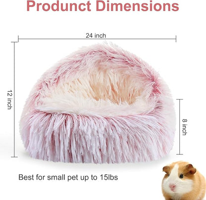 Soothing Guinea Pig Hideout, Doughnut Guinea Pig Bed with Hooded Cover, Washable Hamster Rabbit Bunny Bed, Washable Round Cave Beds for Small Animal Bunny Rabbit Hideout (Pink)