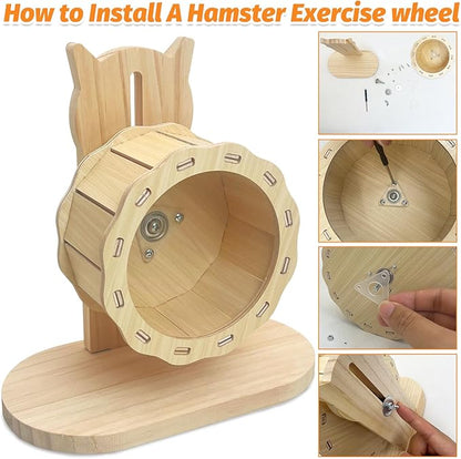 kathson Wooden Hamster Exercise Wheel 4.7 in Silent Spinning Running Wheels with Stand for Hamsters, Gerbils, Mice and Other Small Pets