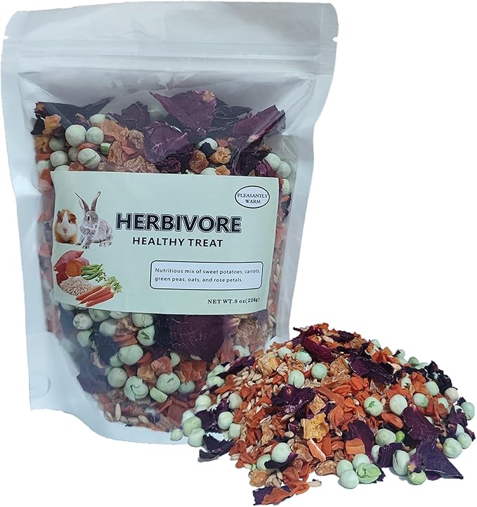 Chinchilla Food - 8oz Natural Treat Mix with Carrots, Green Peas, Sweet Potatoes, Oats and Rose Petals - for Squirrels, Rabbits, and Small Herbivores