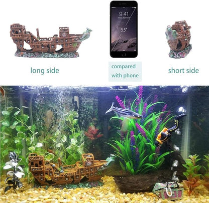 Little Aquarium Shipwreck Sunken Pirate Ship War Boat Fish Tank Decorations for Betta
