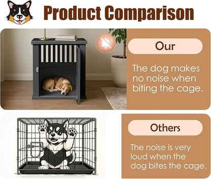 39.37'' Dog Crate Furniture Lockable Dog Kennel Indoor for Large Dogs and Medium Heavy Duty Pet Crate Decorative Pet Cage End Table Escape-Proof and Chew-Proof, Black