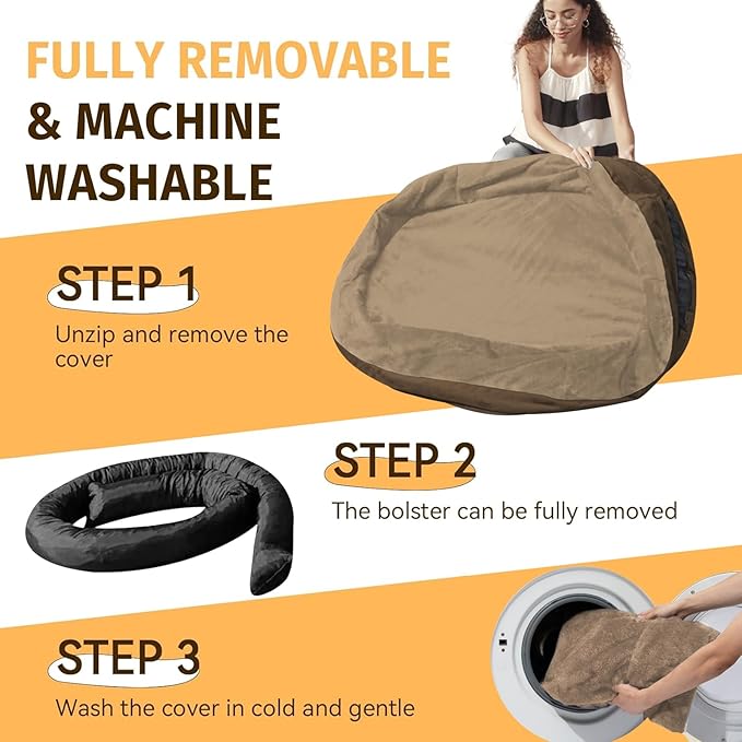 Orthopedic Waterproof Large Dog Bed: Memory Foam Washable Dog Bed with Bolsters - XXL Orthopedic Removable Cover for Medium Large Sized Pet - Non-Slip Bottom - Coffee