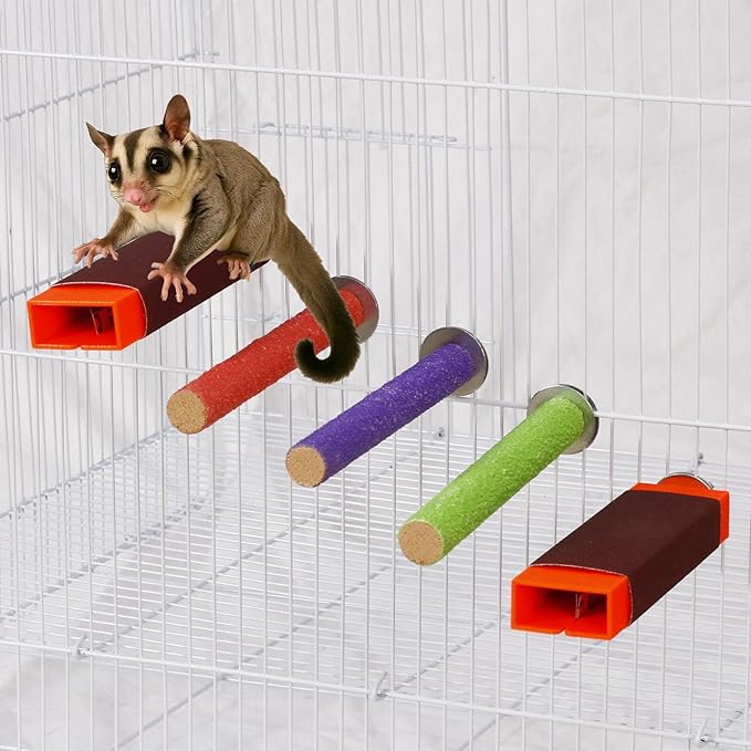Sugar Glider Toys Sharpening Claws Toys for Bird Cage Accessories Steps Toys Bird Toys for Parrots Small Animal Climbing Steps Scratching Snadpaper for Cages Parakeet perches(Set B)