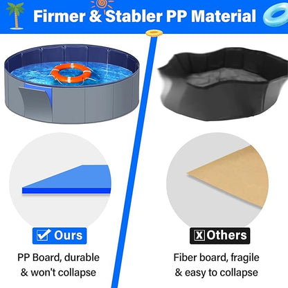 Dog Pool for Large Dogs, Kiddie Pool Hard Plastic, Dog Bathtub Portable, Foldable Pool for Dogs Slip-Resistant (Dark Gray, M - 40'' x 12'')