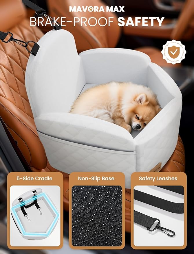 (Up to 35lbs Small/Medium Dog Car Seat Booster Dog Seat for Car Portable with Adjustable Seatbelts Puppy Travel Carrier for SUV,Truck, with Memory Foam Cushion(White)