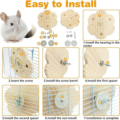 PINVNBY 2 PCS Natural Wooden Chinchilla Chew Toys Rotatable Chinchilla Toy Interactive Teeth Grinding Chew Toy Hanging Chinchilla Cage Accessories for Bunny Rabbit Guinea Pig Hamster Squirrel (Flower)