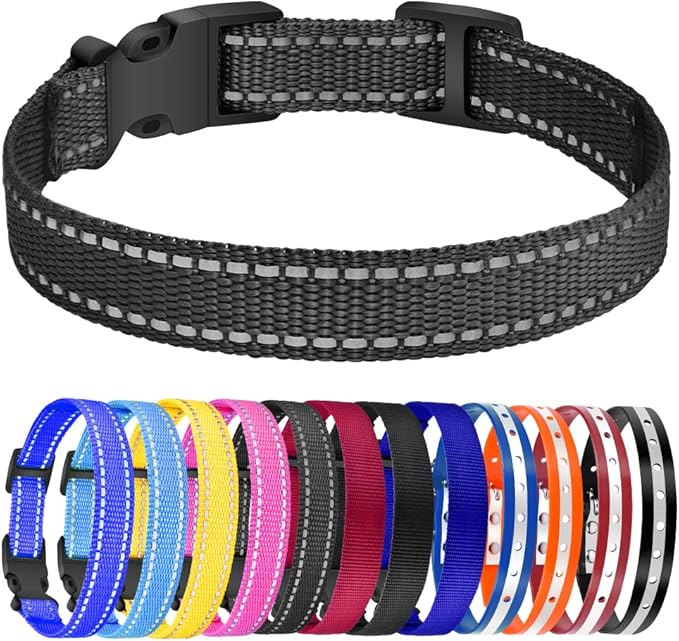 PetJoy Reflective Nylon Dog Collars, Replacement Collar for Shock Collar, Adjustable Classic Dog Collar Strap for Small Medium Large Dogs (Black & Red)