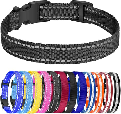 PetJoy Reflective Nylon Dog Collars, Replacement Collar for Shock Collar, Adjustable Classic Dog Collar Strap for Small Medium Large Dogs (Black & Red)