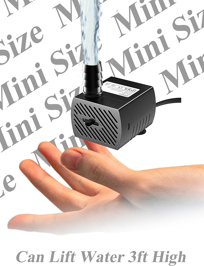 alizzy 100GPH Small Submersible Water Pump(360L/H, 5w), Ultra Quiet Water Fountain Pump with 3ft. High Lift and 6ft. power cord for Aquarium, Fish Tank, Water Feature, Pet Fountain and Hydroponics
