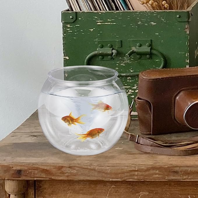 POPETPOP Small Fish Tank Goldfish Bowl - Transparent Plastic Round Bowl - Aquarium Terrarium Hydroponic Planter Fish Bowl for Centerpieces Goldfish Tank Desk Bookcase Decorations