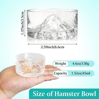 BNOSDM 2Pcs Hamster Food and Water Bowl Mountain Fuji Style Glass Drinking Dwarf Hamster Feeder Anti-Turning Dish for Syrian Hamsters Gerbils Mice Rats or Other Similar-Sized Pets (Transparent)