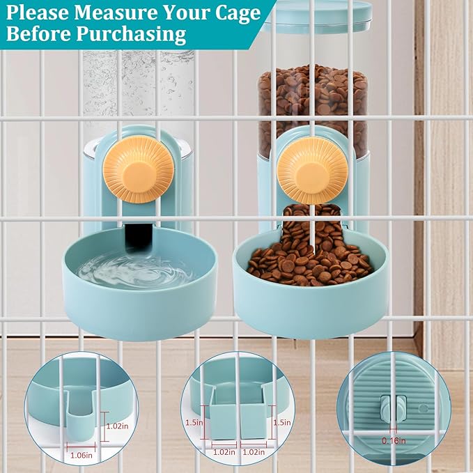 Pet Feeder Waterer Hanging Dog Cat Food Water Dispenser, Automatic Gravity Feeder Waterer Set for Cage Pets, Travel Food Water Bowl Rabbit Feeder for Ferret Small and Medium Animals, Blue