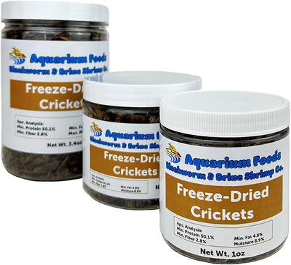 Aquatic Foods Inc. Crickets - Freeze-Dried All Natural Crickets for Large Fish, Reptiles, Turtles, Birds, Hamsters, Hedgehogs, Sugar Gliders, All Lizards…2oz Med Round Jar