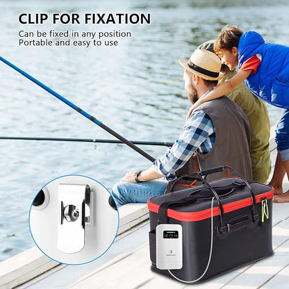 fishkeeper Rechargeable Aquarium Air Pump, Aerator Fish Tank Air Pump Up to 60 Gallons Portable Battery Powered Oxygen Pump with Clip for Most Bait Buckets, Power Outages and Emergency (2W 30GPH)
