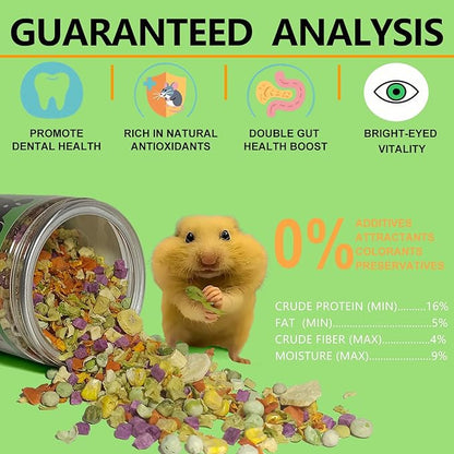 Natural Fruit & Veggie Mix - 6oz Hamster Food Mix, Freeze-Dried Treats for Hamsters, Guinea Pigs, Chinchillas - Supports Healthy Digestion and Teeth,Daily Snack
