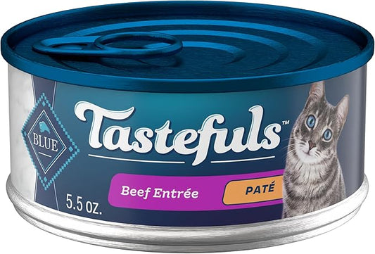 Blue Buffalo Tastefuls Wet Cat Food Paté, Made with Natural Ingredients, Beef Entrée, 5.5-oz Cans (24 Count)