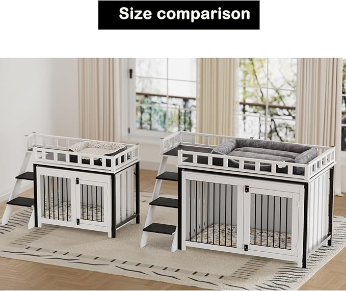 PAKASEPT Dog Crate Furniture, Pet Bunk Bed with Stairs and Storage, Dogs/Cats Window Perch, with Multi-Purpose Blanket and Fluffy Dog Bed for Small Medium Size (55.1L x 28.5" W x 37.4" H)