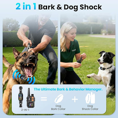 2 in 1 Dog Shock & Bark Collar - 4500FT Remote Collar with Voiceprint Recognition, Beep/Vibration/Shock Modes, 8 Sensitivity Levels, IP67 Waterproof, Portable Training Collar for 5-120lbs Dogs