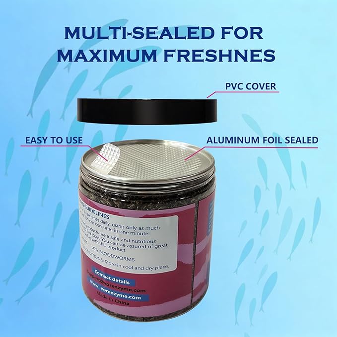 Freeze Dried Blood Worms Fish Food - High Protein Natural Aquatic Food for Tropical & Saltwater Fish, Betta, Goldfish, Cichlid, Guppy - Enhances Color & Growth 3.5 oz
