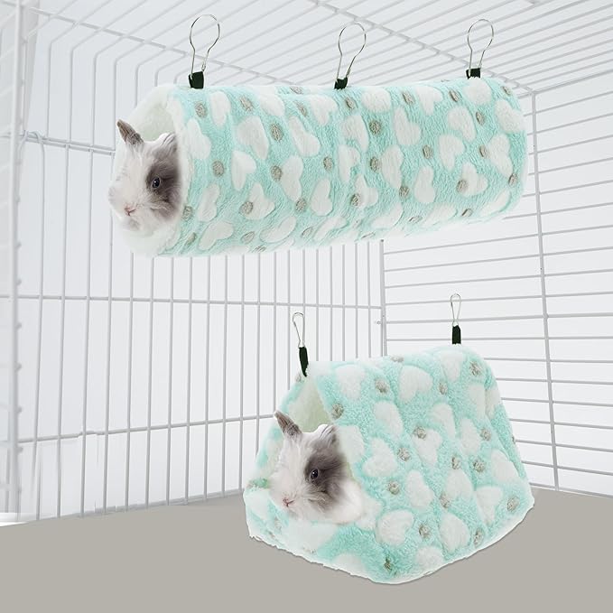 Ferret Hammock, Small Pet Cage Accessories, Ferret Bed, Pet Cage Hammock Hanging Tunnel and Bed Hideout Set for Hamster Squirrel Rabbit, Green, 3Pcs