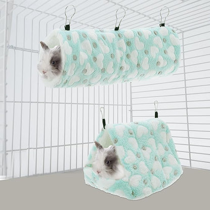 Ferret Hammock, Small Pet Cage Accessories, Ferret Bed, Pet Cage Hammock Hanging Tunnel and Bed Hideout Set for Hamster Squirrel Rabbit, Green, 3Pcs